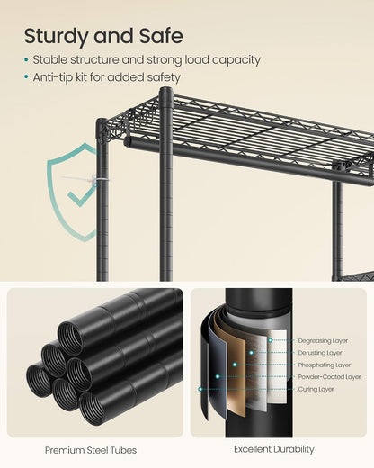 SONGMICS Heavy-Duty Clothes Rack, Garment Rack, Portable Closet, 68.7-Inch Wide Clothing Rack with Adjustable Mesh Shelves and Hanging Rails, Ink Black ULGR433B01