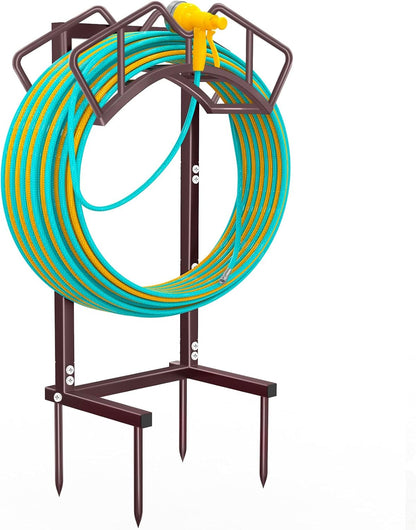 Qatsrin Super Stable Garden Hose Holder, Detachable Water Hose Holders Stand Holds 160-Feet Freestanding Hose Storage Hanger Rack for Outside Yard Lawn Farm (Black)