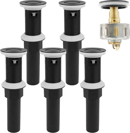 Bathroom Sink Drain,2 Pack Matte Black Drain Stopper Without Overflow,Small Cap Pop Up Drain Assembly with Detachable Strainer Basket,Built-in Anti-Clogging, Stainless Steel Nut