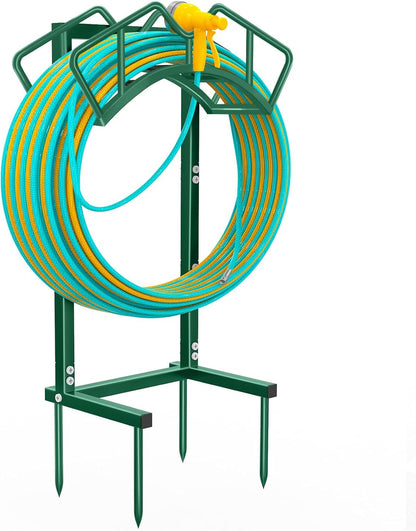 Qatsrin Super Stable Garden Hose Holder, Detachable Water Hose Holders Stand Holds 160-Feet Freestanding Hose Storage Hanger Rack for Outside Yard Lawn Farm (Black)