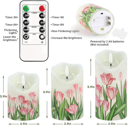 Flameless Candles Lights, Set of 3 Flickering LED Candles with Remote & Timer, Dimmable Electric Pillar Candles Battery Operated, Green Candles for Home St. Patrick’s Day Christmas Decor (Green)