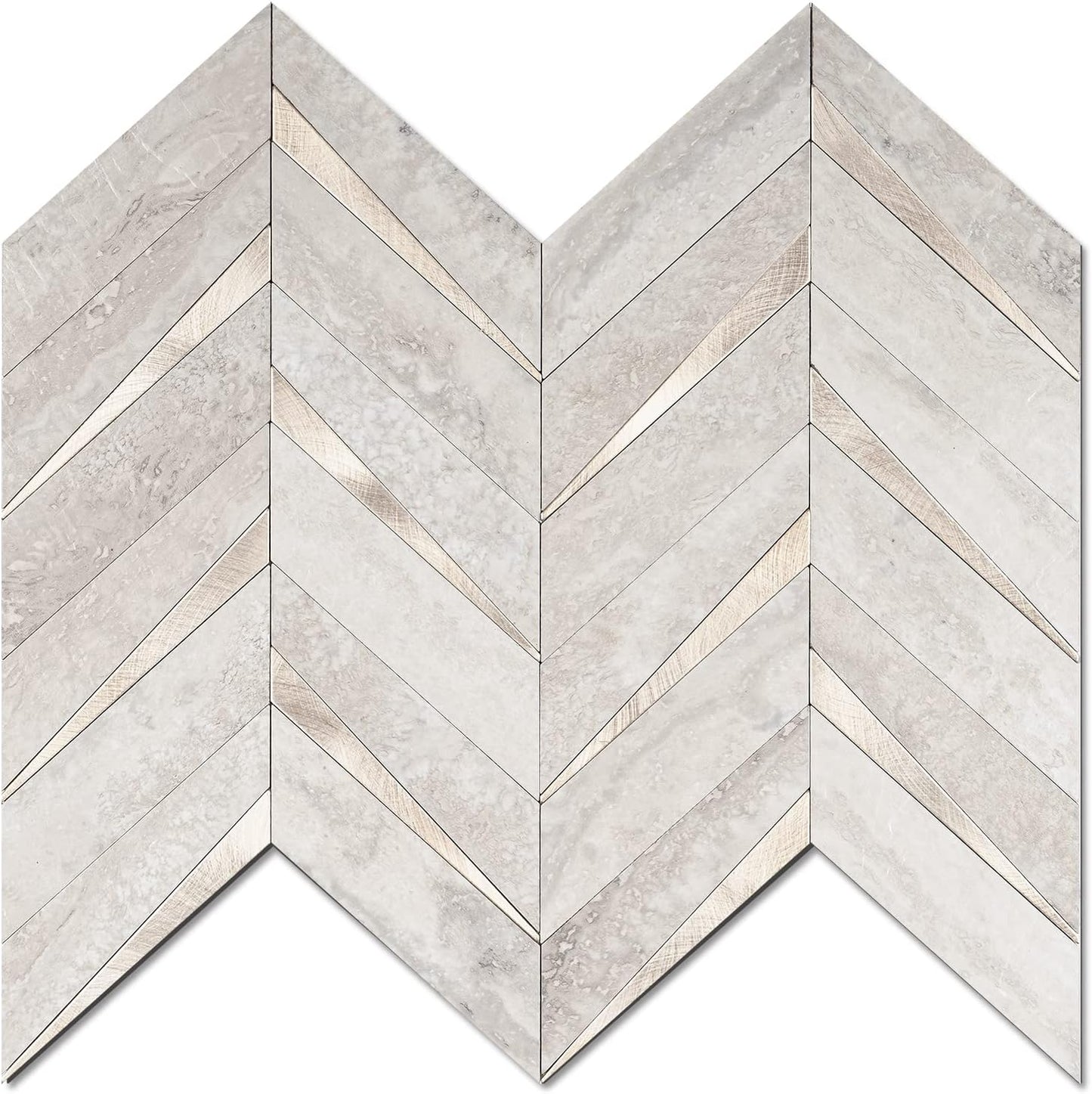 STICKGOO 10-Sheet Herringbone Tile Peel and Stick Backsplash, Beige Mixed Metal Gold PVC Stick on Backsplash, Self Adhesive Wall Tile for Kitchen and Bathroom
