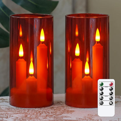 3 in 1 Flameless Taper Short Candles with 10 Key Remote Control and Timer, Battery Operated Pack of 2 LED Acrylic 3" x6" Grey Pillar Flickering Warm Light