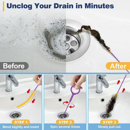 Drainsoon 35-Inch Metal Drain Snake Hair Clog Remover, Reusable Sink Snake Drain Hair Remover Tool, Flexible Break-Resistant Plumbing Snake Drain Cleaner for Shower, Bathtub, and Kitchen Sink (5 Pack)