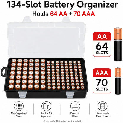 Xuerdon Battery Organizer Case with BT168 Tester 120+ Batteries Storage Box | Clear Plastic Battery Box Holds 49AA 51AAA 10CR2032 10CR1632 Batteries, Wall Mount Drawer Organizer Batteries not Included