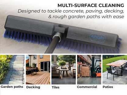 Outdoor Broom & Patio Brush by Addis – Heavy Duty 45cm (17.7") Angled Head with Stiff Bristles Deck Driveway Garden & Yard Sweeping Brush Large Push Broom for Concrete Tile Wooden Floors, Blue Black