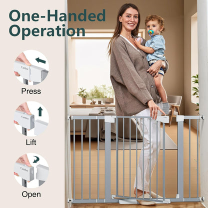 Cumbor 29.7-48" Baby Gate for Stairs, Mom's Choice Awards Winner-Dog Gate for Doorways, Auto Close Safety Pet Gate for Dogs Indoor, Easy Install Pressure Mounted Child Gate with Walk Thru Door, Brown