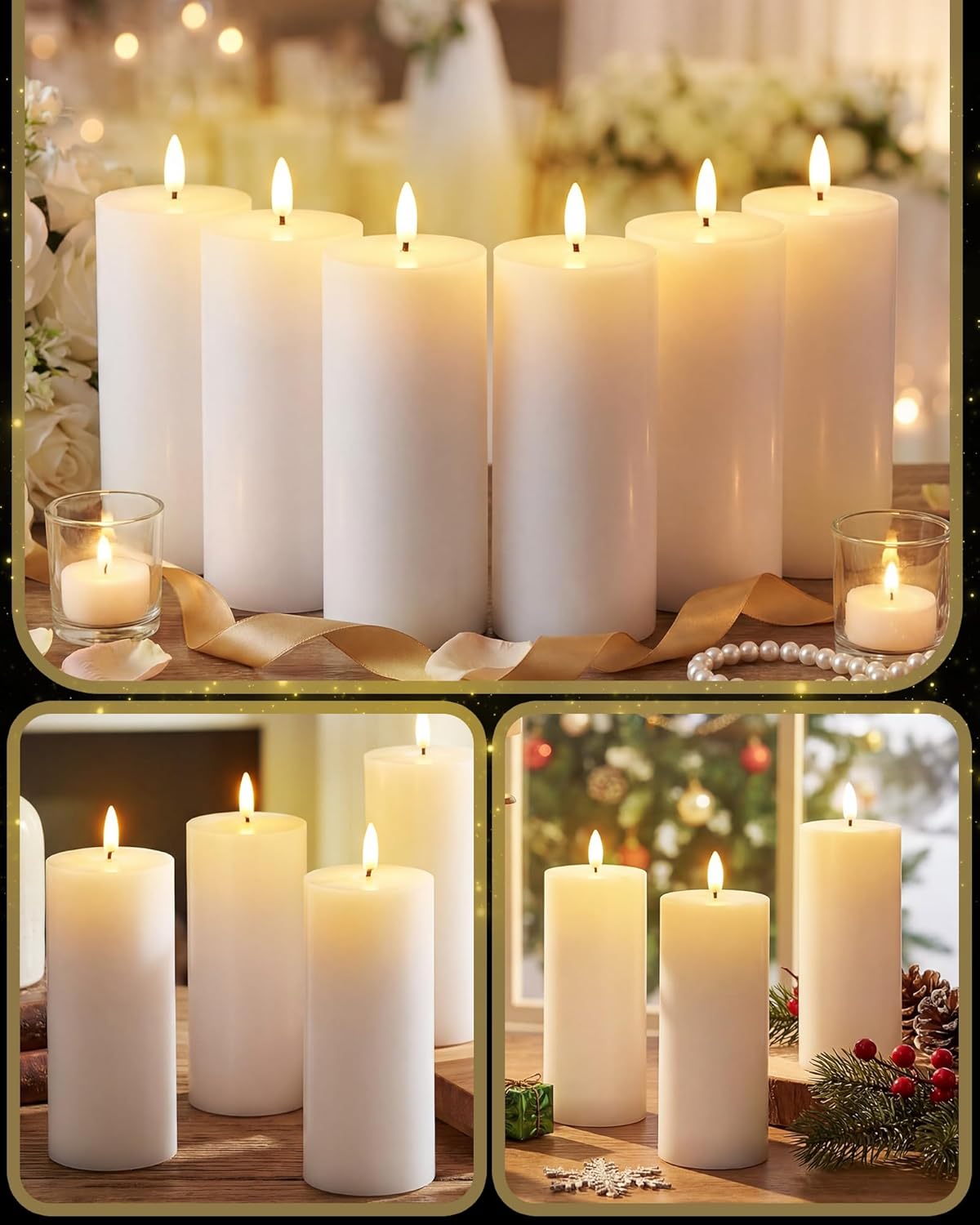 VIHOSE 9 Pack White Flameless Candles Set with Remote and Timer Flickering Flameless Battery Candles Flat Top LED Pillar for Wedding Outdoor Home Festival Decoration(D 3'' H 4'' 5'' 6'')