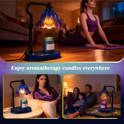 Candle Warmer Lamp with Adjustable Height - Flameless 4-Level Dimmable Wax Warmer, Timer Function & Stylish Design in Multiple Colors (Green)