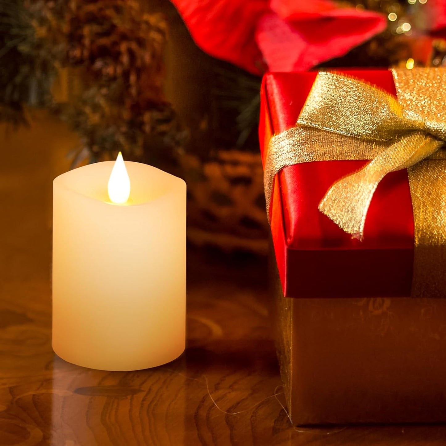 3x4 Flickering Flameless Candles Set of 3,Real Wax Pillar LED Candles,with Timer,4 inch Flameless Candles with Remote,for Party Wedding Holiday Home Decor,Ivory