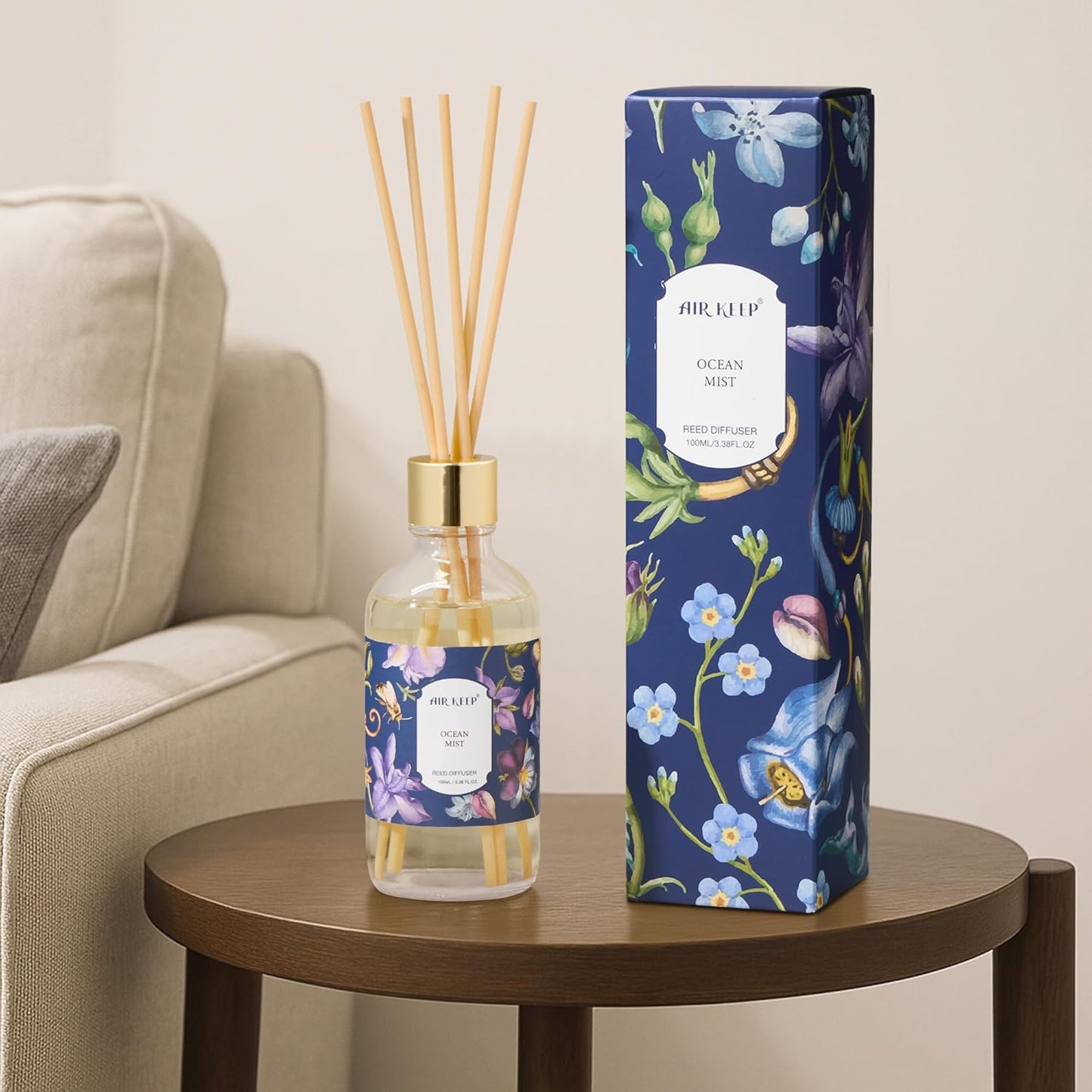 Airkeep Reed Diffuser Oil Set with Reed Sticks,Vanilla Aromatherapy Oil Scent Diffuser for Home Office Bathroom Decoration Perfume and Gifts 3.38 oz/100ml
