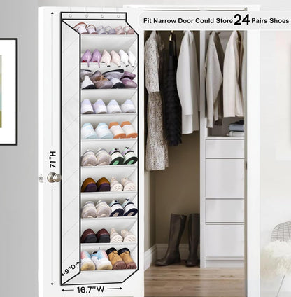 SLEEPING LAMB Over The Door Shoe Organizer for Closet with Large Deep Pockets, Narrow Shoe Rack for Door Hanging Boots Storage, Black