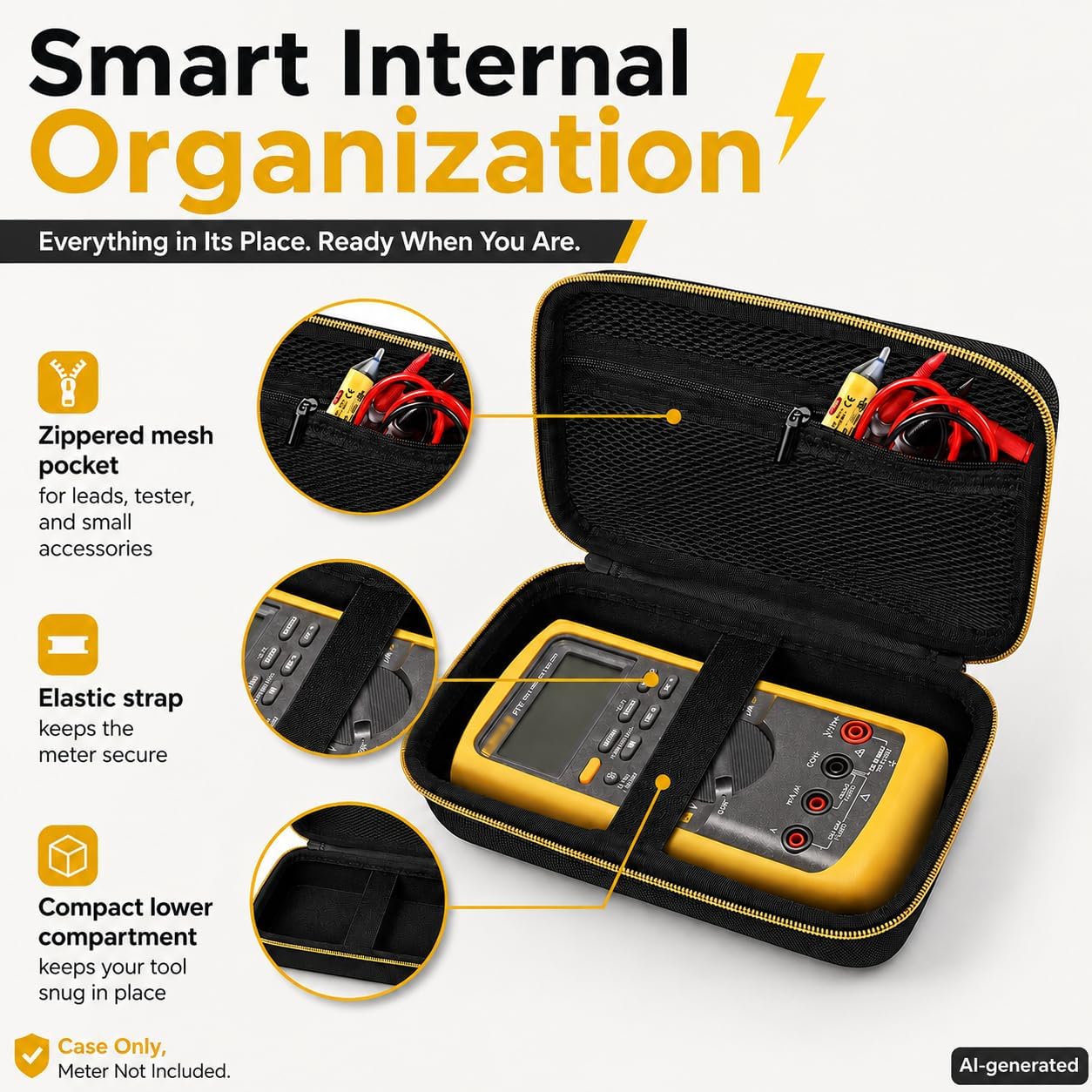 Comecase Hard Carrying Case for Fluke 87-V/ 88V/ 15B+/ 17B+ and More Digital Multimeter, Protective Travel Storage Bag - Black