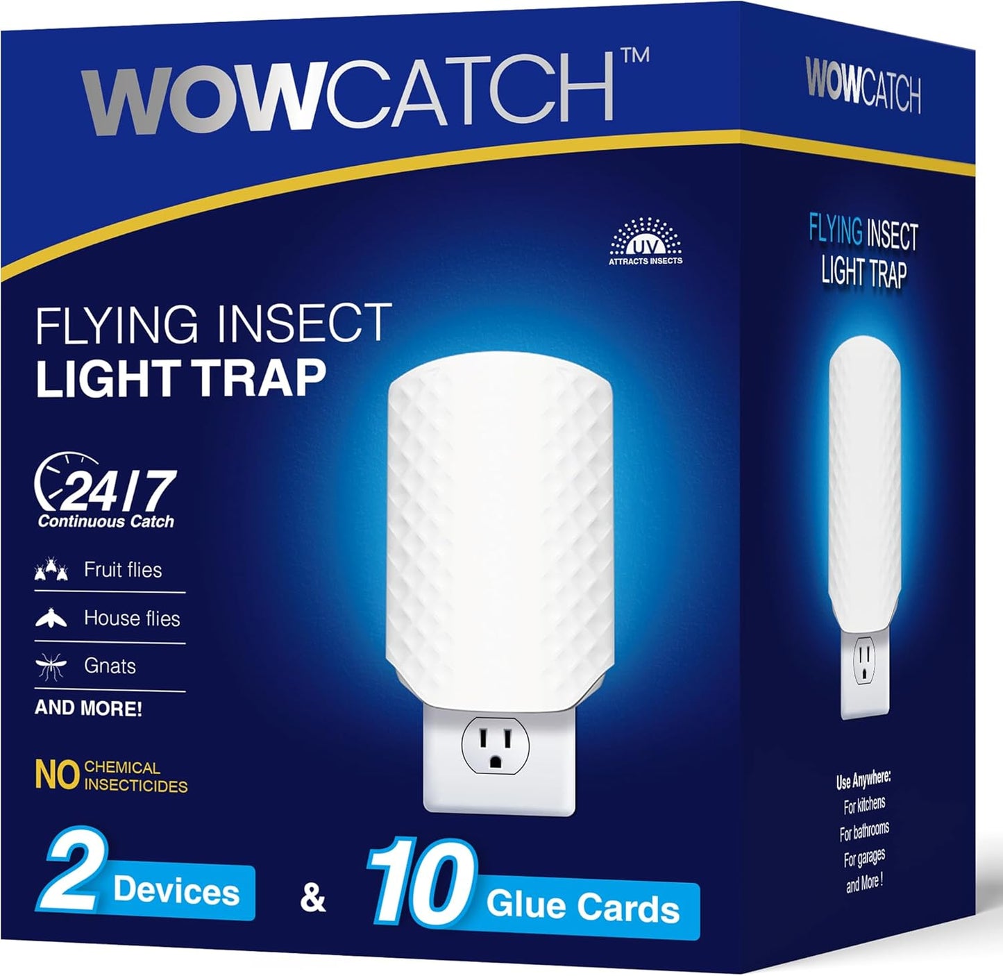 Flying Insect Trap for Indoors, Plug-in Fly Trap Bug Catcher for Gnats, Fruit Flies & House Flies, Upgraded Blue UV Light Trap with Sticky Cards, Silent & Mess-Free, 1 Device + 5 Refill