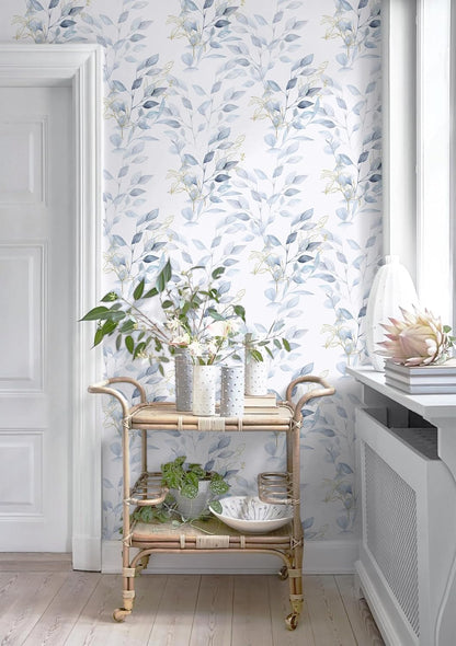 HeloHo Peel and Stick Wallpaper Blue Floral Leaf Wall Paper Self Adhesive Removable Thicken Waterproof Contact Paper for Bathroom Bedroom Living Room Decor Renter Friendly Wallpaper 15.35" X 78.7"