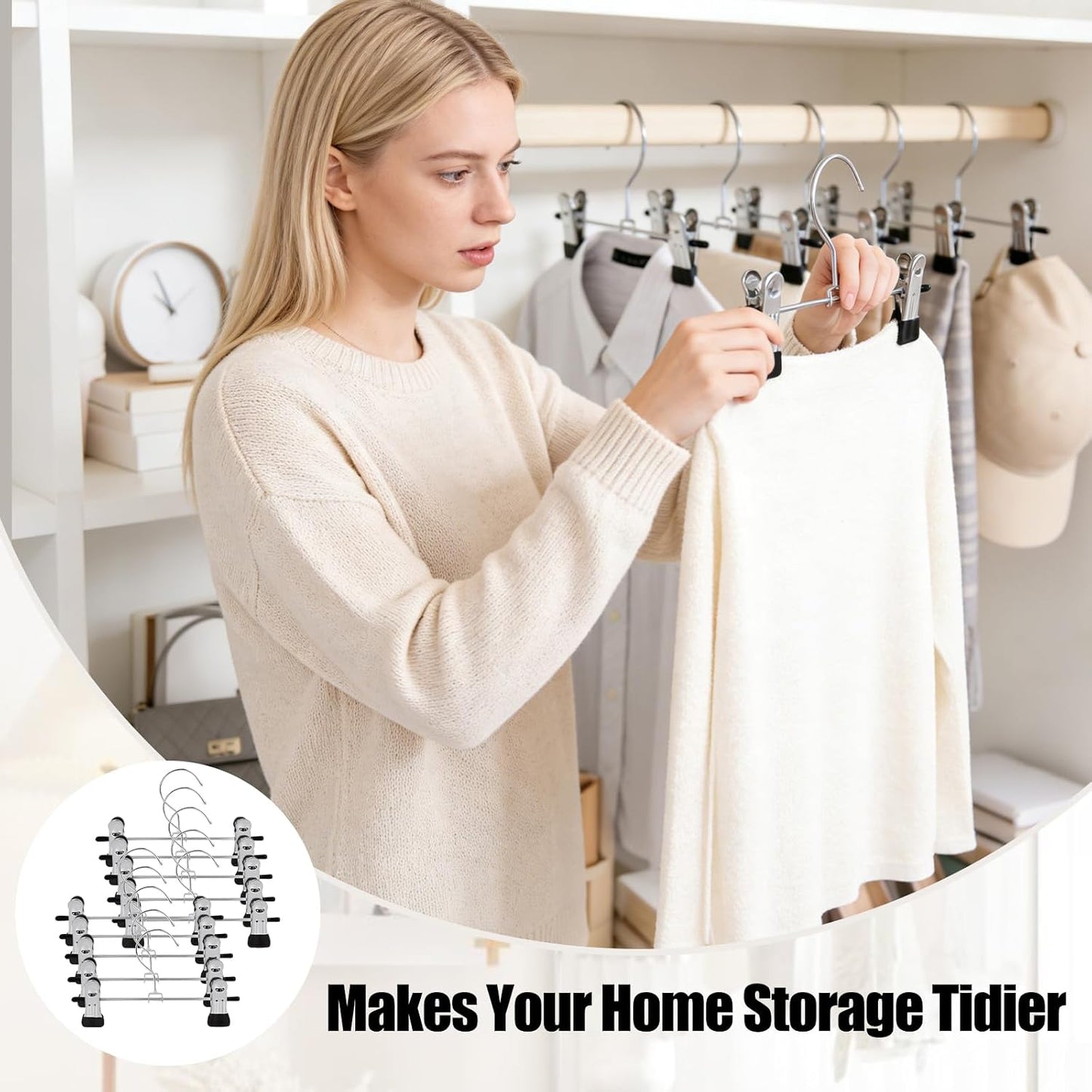 10PCS Boot Hangers with 2 Adjustable Clips, Portable Travel Shoe Rack, Stainless Steel Space Saving Multifunctional Hanging Clips for Socks Towels Hats Clothes Boots Home Laundry