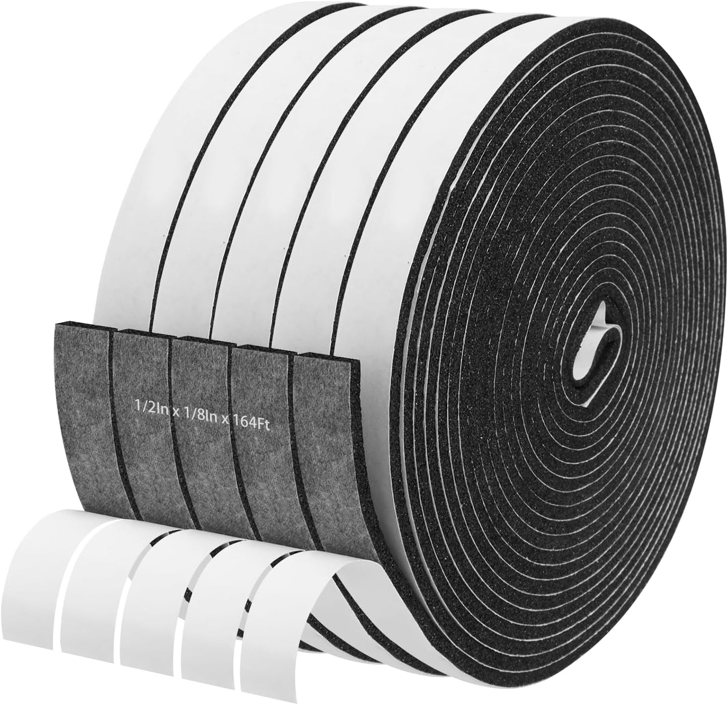 Storystore Weather Stripping Door Seal Strip, 1/2In x 1/4In x 16.5FT Self Adhesive Foam Tape for Door Window Insulation Soundproofing Weatherstrip, High Density Foam Seal for Doors Windows Furniture
