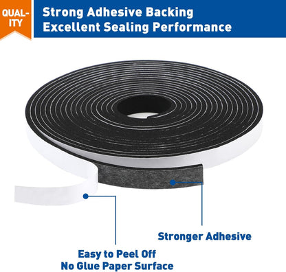 MAGZO Weather Stripping Door Seal, 1/2 Inch Wide X 1/8 Inch Thick Adhesive Foam Tape Soundproof Weatherstripping for Windows, 3 Rolls Total 50FT Black