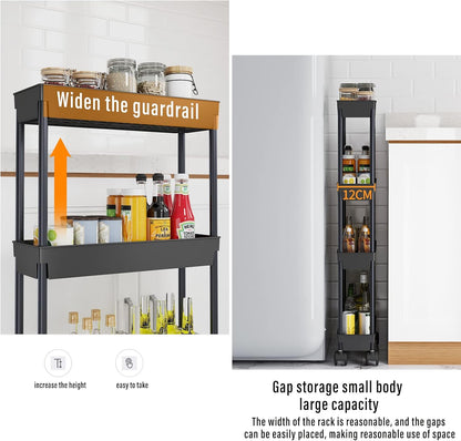 4 Tier Kitchen Bathroom Storage Rolling Cart 39 Inches Tall Slim Utility Rolling Shelf Cart with Wheels Coner Storage Shelves Cart, Black