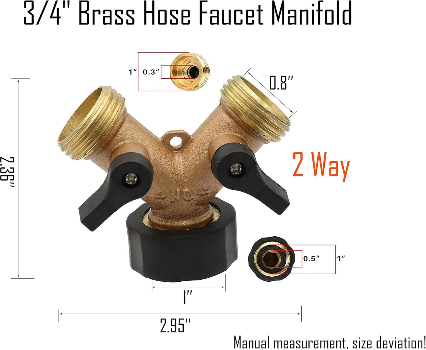 LBY 4 Way Brass Hose Splitter, 3/4" Hose Faucet Manifold, Garden Hose Connector, Tap Splitter, Solid Brass (Golden Yellow)