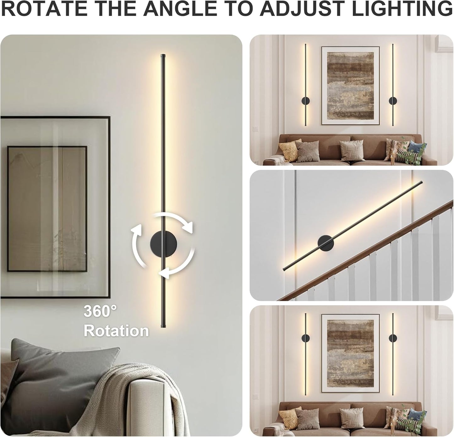 Battery Operated Modern Wall Sconces, Dimmable Wireless Wall Light Set of Two with Remote Control, 3 Color Temperatures, Rechargeable LED Wall Sconce for Bedroom, Living Room, Hallway, 23.6 Inch Brass