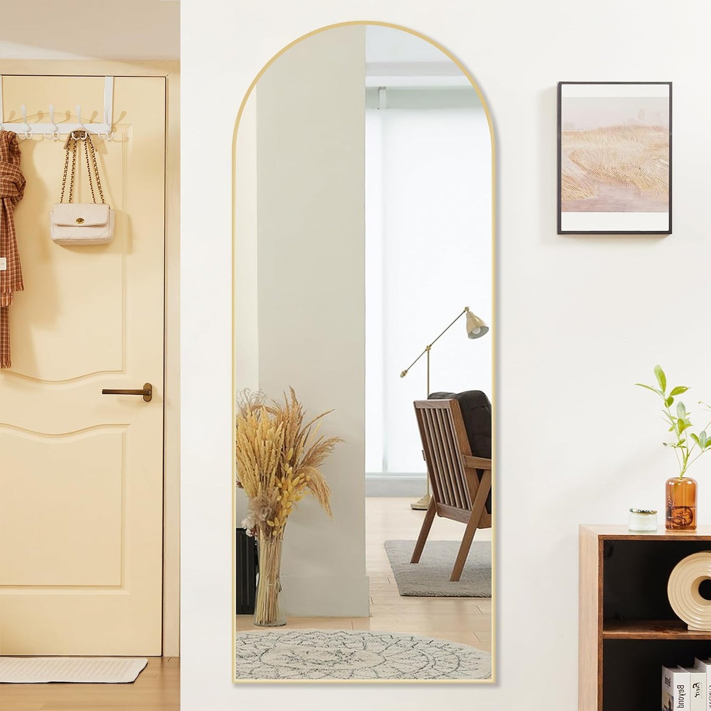 OLIXIS 64"x 21.5" Arched Mirror Full Length, Full Body Mirror with Stand, Hanging or Leaning for Wall, Floor Standing with Shatter-Proof Glass for Bedroom, Living Room, Long, Black