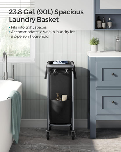 SONGMICS Laundry Basket with Wheels, 3-Section Rolling Laundry Hamper, 52.8 Gallons (200 L), Removable Liner, Steel Frame with Handle, 35.8 x 15.4 x 31.9 Inches, Cream White URLS005W01