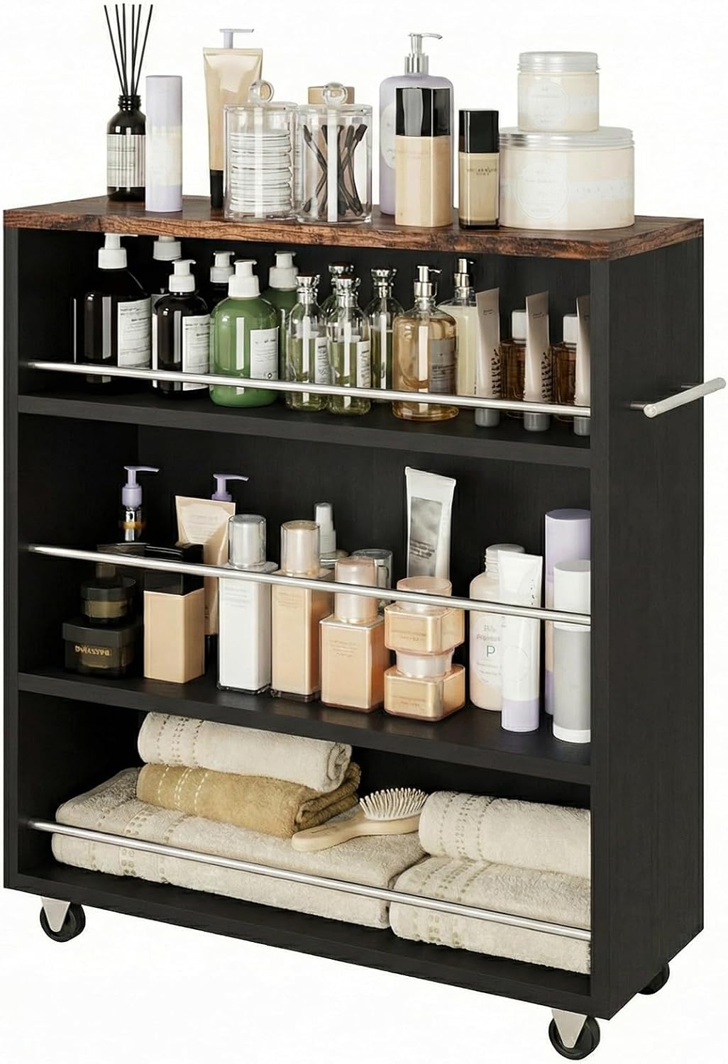 ALBAD Slim Rolling Cart,4-Tier Storage Cart with Wheels,7.9”W Slim Storage Carts with Handle for Kitchen Laundry Narrow Places Bathroom Dining Room Small Spaces