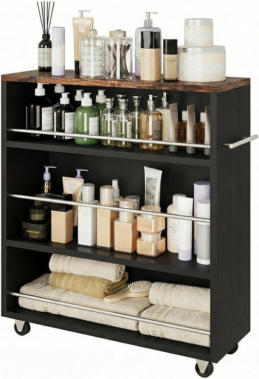 ALBAD Slim Rolling Cart,4-Tier Storage Cart with Wheels,7.9”W Slim Storage Carts with Handle for Kitchen Laundry Narrow Places Bathroom Dining Room Small Spaces