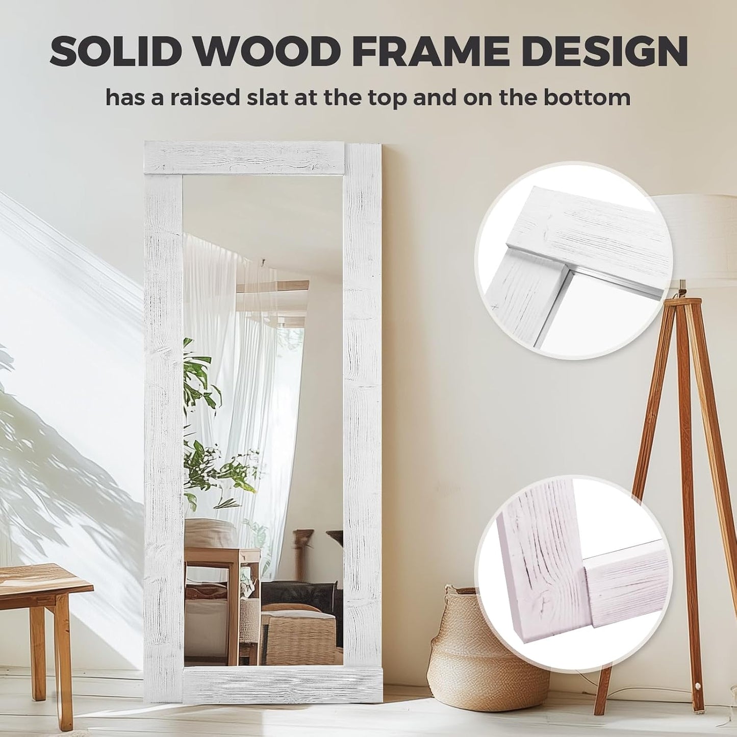 Solid Wood Full Length Mirror - 65"x22" Arched Floor Mirror, Free Standing & Wall Mounted - Elegant Design for Bedroom, Dressing Room, Hallway, Brown