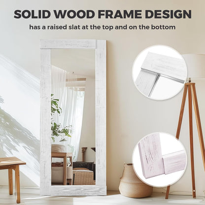 Solid Wood Full Length Mirror - 65"x22" Arched Floor Mirror, Free Standing & Wall Mounted - Elegant Design for Bedroom, Dressing Room, Hallway, Brown