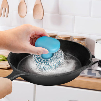 Cast Iron Scrubber | Dish Scrub Brush | 316 Cleaner Chainmail Scrubber for Cast Iron Pan Skillet Cleaner - Dish Scouring Pad Dishwasher Safe Cleaning Kit, Black 02