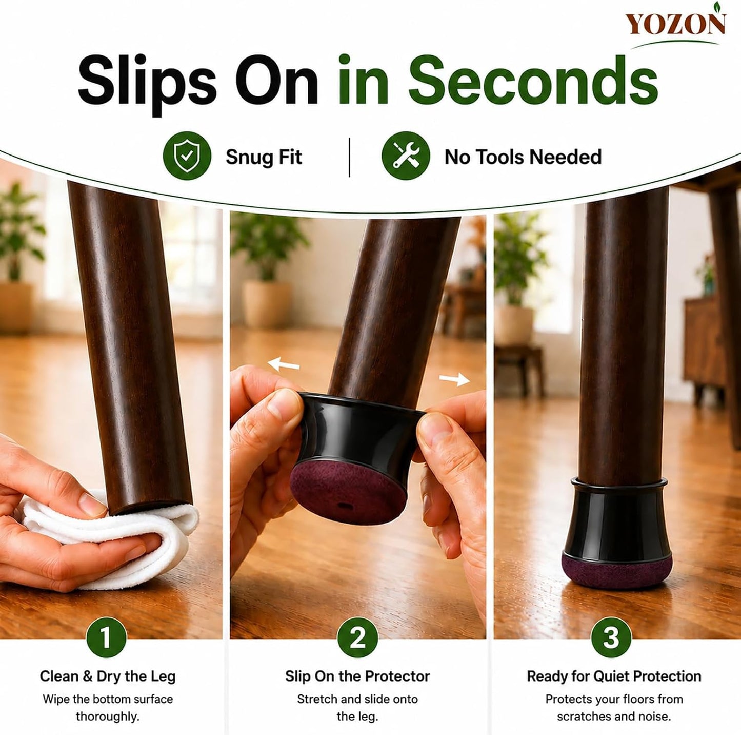 YOZON Chair Leg Floor Protectors Felt Furniture Pads Silicone Caps | Chair Leg Protectors for Hardwood Floors 32 Pack Anti-Scratch Reduce Noise Clear Round Medium Fit 3/4" to 1-3/16" (19-30mm)