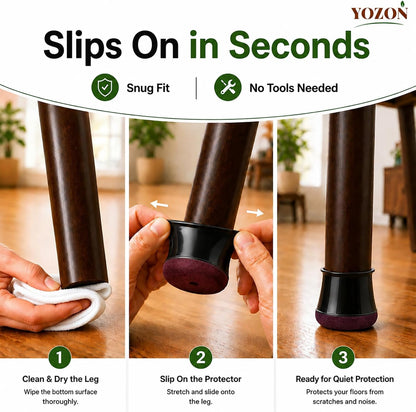 YOZON Chair Leg Floor Protectors Felt Furniture Pads Silicone Caps | Chair Leg Protectors for Hardwood Floors 32 Pack Anti-Scratch Reduce Noise Clear Round Medium Fit 3/4" to 1-3/16" (19-30mm)