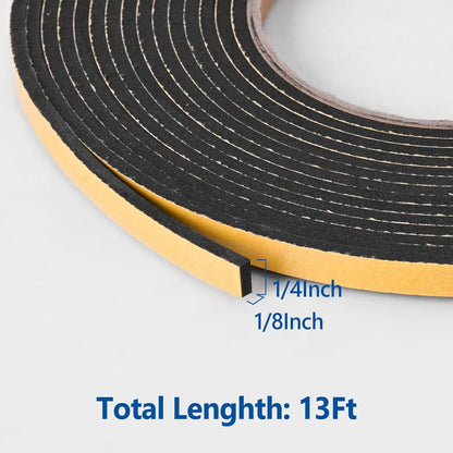 Kikerike Self Adhesive Foam Tape Weatherstrip 1/2In x 1/4In x 16.5Ft High Density Foam Insulation Strips Seal Weather Stripping with Strong Adhesive for Door and Window Sound Isolation Soundproofing