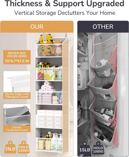 ULG Over the Door Organizer, 5-Tier Extra Large Hanging Storage with 10 Mesh Pockets, 100 lbs Capacity, Heavy Duty Door Organizer for Closet, Bedroom, Nursery Storage, Beige
