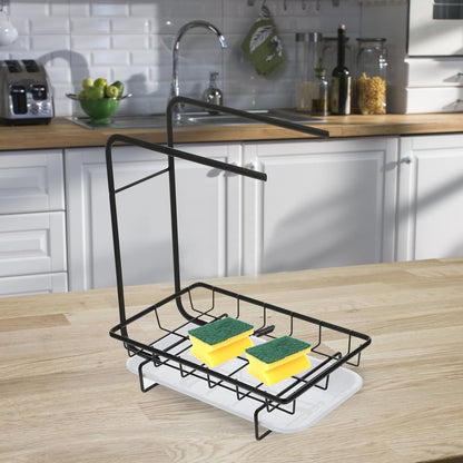PRETYZOOM Kitchen Sponge Holder and Dishcloth Rack Black Dual-Purpose Wall-Mounted and Countertop Sponge Organizer with Drainage for Kitchen Cleaning Storage
