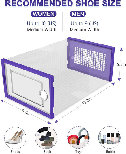 Kuject 12 Pack Large Shoe Boxes, Clear Stackable Containers with Lids,Black | Shoe organizers for closet & entryway, under-bed,Drop-front design fits women's size 10