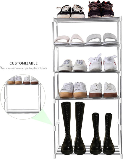 Jucaifu Stackable Small Shoe Rack, Entryway, Hallway and Closet Space Saving Storage and Organization (3-Tier, White)