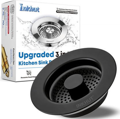 Upgraded 3 in 1 Kitchen Sink Drain Strainer - Stainless Steel Sink Stopper, Anti-Clogging Sink Food Catcher Basket, Fast Drainage Odor Filter Sink Plug for US Standard 3 1/2 inch Drain (Silver-1Pack)