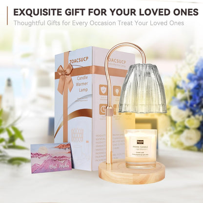Candle Warmer Lamp with 3 Bulbs, Adjustable Height Dimmable Candle Warmer with Timer, Candle Lamp with Charming Gift Box Ribbon,Birthday Gifts for Women Mom, House Warming Gifts New Home Decor