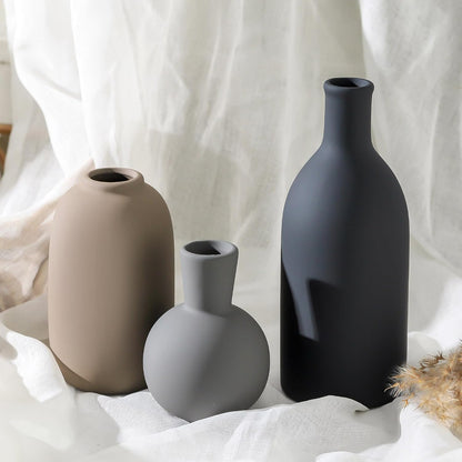 Ceramic Vase Set of 3, Decorative Vases Home Decor Modern Neutral Flower Pampass Boho Vase for Living Room, Table, Mantel, Entryway, Bookshelf, Kitchen, Bedroom, Bathroom - White