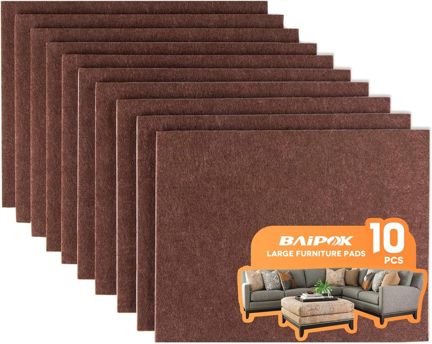 Felt Furniture Pads 10pcs 8" x 6" Adhesive Large Felt Pads, Cuttable Chair Leg Pads, Hardwood Floor Protectors for Furniture, Black