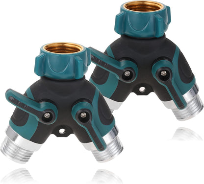2 Way Garden Hose Splitter, 3/4" Y Garden Hose Connector with Comfortable Rubberized Grip , 2 Faucet Extension Hose spring Protectors and 4 Hose Rubber Washer