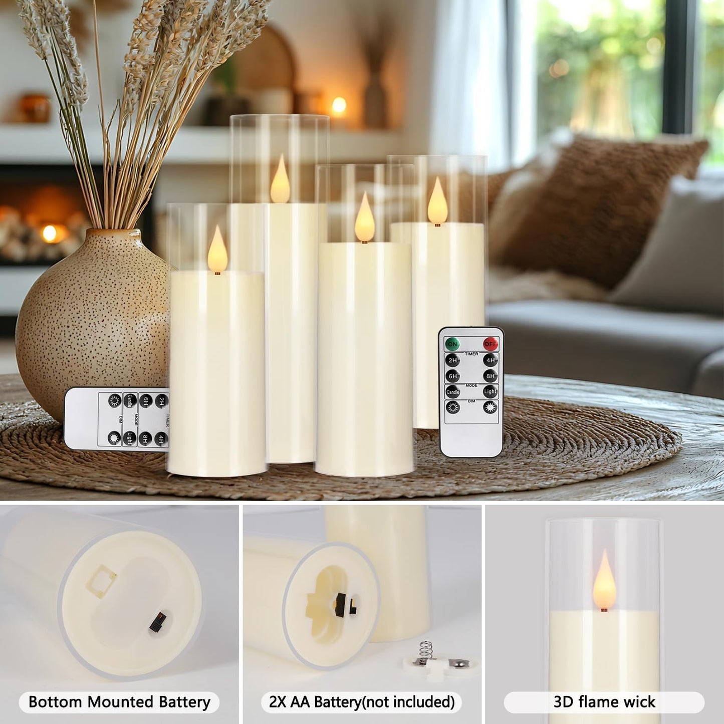 YOROXRG Set of 24 Waterproof Outdoor Flameless Candles, LED Candles with 4 Remote and Timer,(H 4" 5" 6" x D 2.2"),for Christmas,Halloween,Wedding,Festival
