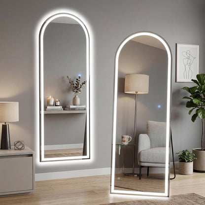 Arched Mirror Full Length, Upgraded 16"x59" Body Wall Mirrors with Shatter-Proof Glass, Floor Standing, Hanging or Leaning, Tall Arch Mirror with Stand Aluminum Alloy Frame for Bedroom Cloakroom