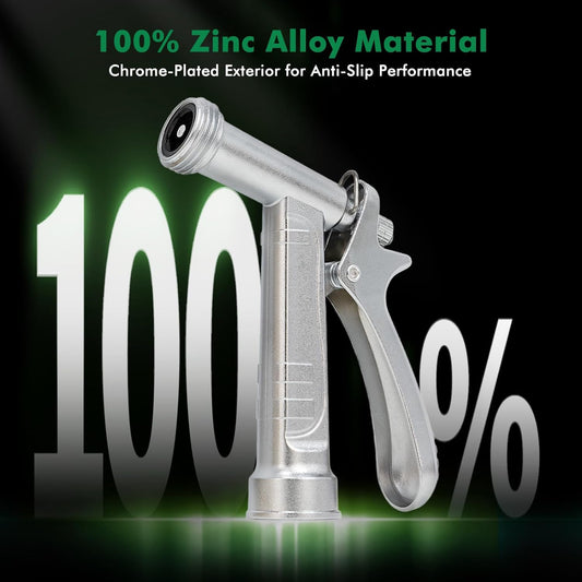 RESTMO 2 Pack 100% Metal Garden Hose Nozzle, Heavy Duty Pistol Grip | 5X Lifespan Rust-Proof Chrome Plated，Zinc Alloy Hose Sprayer with Threaded Front for Car Washing, Plant Watering