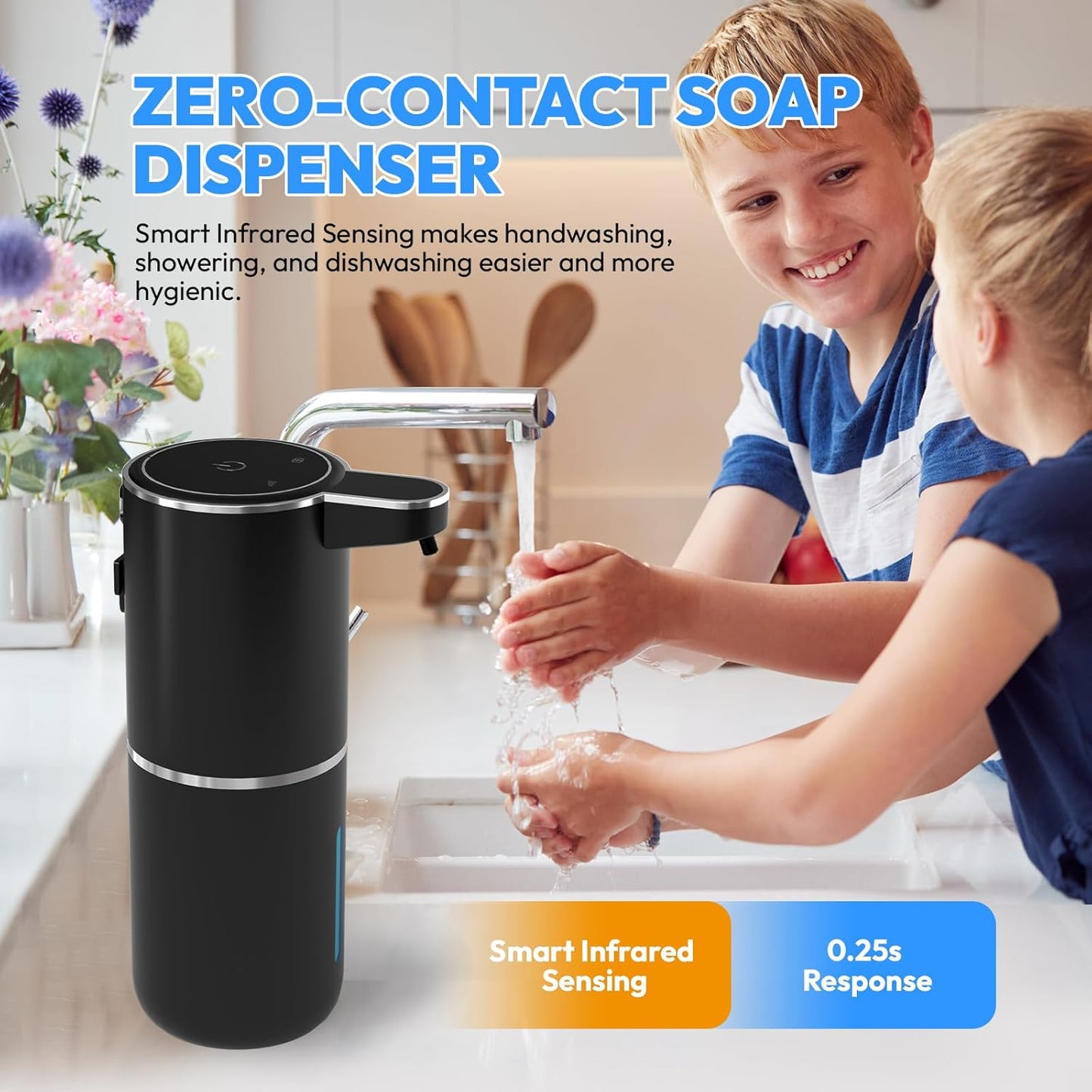 2 Pack Automatic Foaming Soap Dispenser,Touchless Foam Soap Dispenser,12.8oz Rechargeable Wall Mounted Smart for Bathroom and Kitchen Dish Soap,Easy for Toddlers(White)