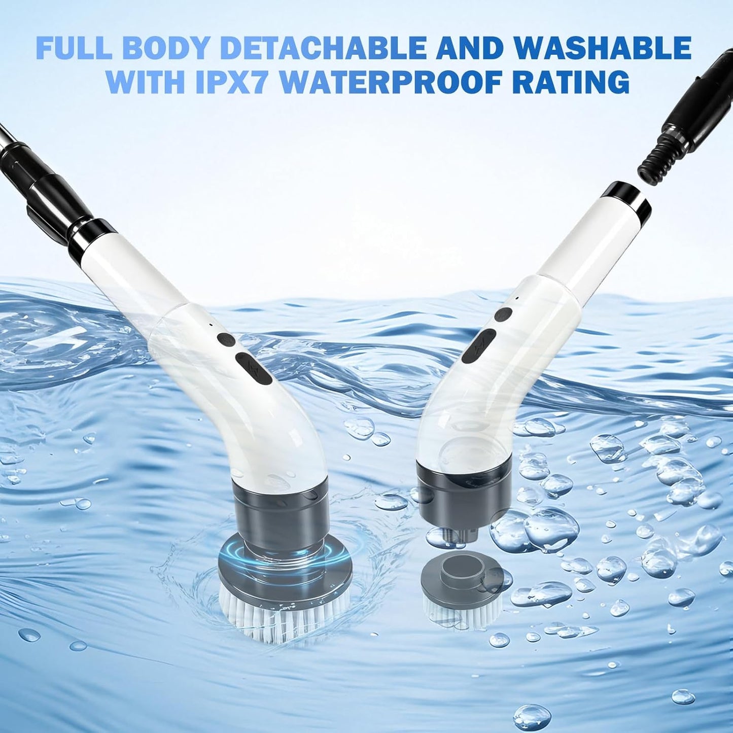 Electric Spin Scrubber, Cordless Shower Scrubber with 9 Scrub Brushes, 2 Speed & Battery Level Display, Adjustable Extension Handle Power Scrubber for Bathroom Tile Tub Floor