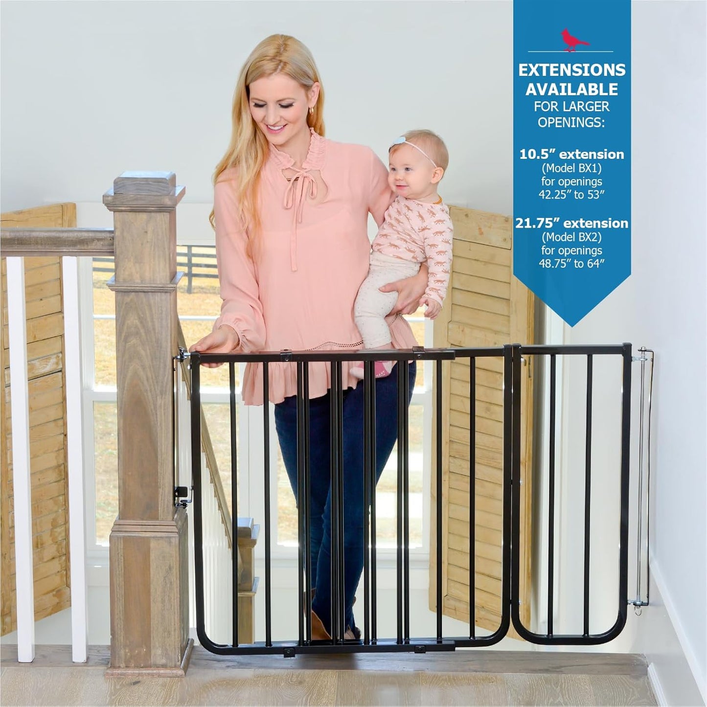 Cardinal Gates SS30 Stairway Special Baby Gate for Top of Stairs - Adjustable Indoor Dog Gate - Aluminum Metal Safety Gate for Kids & Pets - 27 to 42.5 Inches Wide - White
